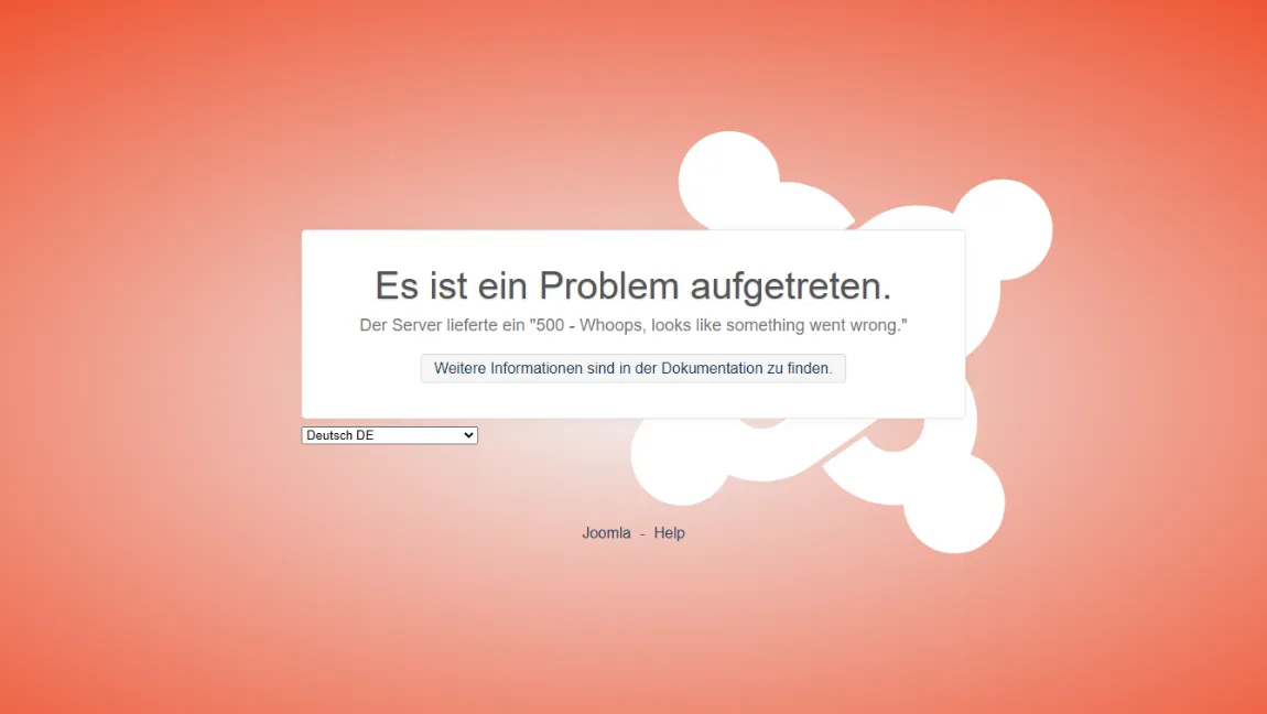 Joomla Support und Fehlerbehebung Screenshot einer Joomla-Website mit Fehlermeldung